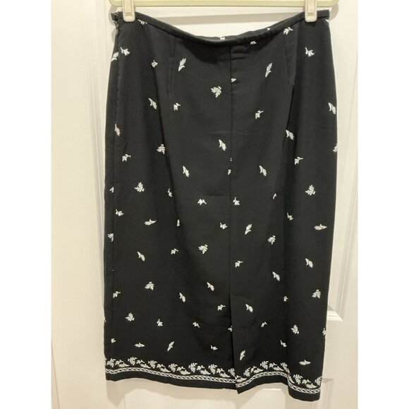 Coldwater Creek Maxi Skirt Size Petite Large Black White Embroidery Back Slit - Picture 5 of 10